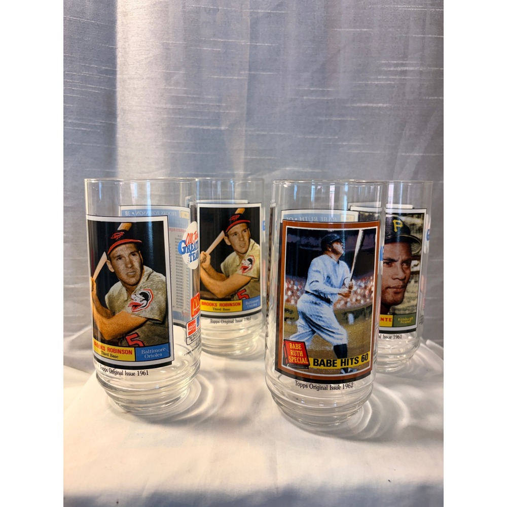 4 Vintage 1993 McDonalds Topps MLB All Time Greatest Team Glasses Ruth Robinson